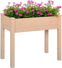Outsunny Emelt Városi Kert Természetes Fa 86x46x76 cm Emelt Ültető Asztal Nem Woven Szövet és 4 Draináló Lyukkal Virágok Ültetéséhez Kert Terasz Szaba