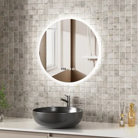 Erga Deam, kerek LED-es tükör 60cm, 3 színű világítás, első világítás, páramentes fűtőbetét, ERG-V01-Deam-6060-CL