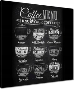 Vászonkép 60x60 Cafee menü fekete alapon