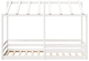 fehér tömör fenyőfa gyerekágy tetővel 100 x 200 cm