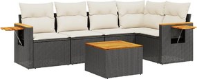vidaXL 6 részes fekete polyrattan kerti ülőgarnitúra párnákkal