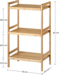 3 Szintes bambusz tárolópolc, 45 × 31,5 × 80 cm, natúr