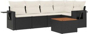 vidaXL 6 részes fekete polyrattan kerti ülőgarnitúra párnákkal