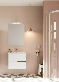 Eva 60cm-es 2 fiókos fürdőszobaszekrény fényes fehér &amp; füstölt tölgy + mosdó