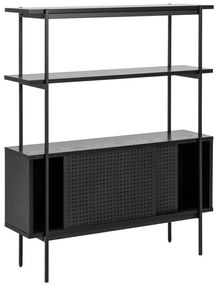 Fekete könyvespolc tolóajtóval kőrisfa dekorral 94x114 cm Angus – Actona
