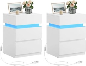 Éjjeliszekrény 2 db-os szett, LED-világítással, 35×40×55 cm, felhőfehér