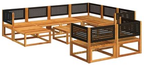 10 darabos akácfa és rattan kerti kanapégarnitúra párnákkal