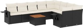 vidaXL 10 részes fekete polyrattan kerti ülőgarnitúra párnákkal