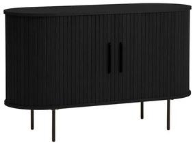 Fekete komód tolóajtóval, tölgyfa dekorral 120x76x45 cm Nola – Unique Furniture