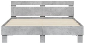 betonszürke ágykeret fejtámlával és LED-del 140x200 cm