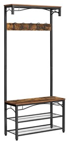 HENRY előszobai fogas cipőtartóval, 80x30x178,5cm, barna/fekete Vasagle