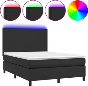 vidaXL fekete műbőr rugós ágy matraccal és LED-del 140x200 cm