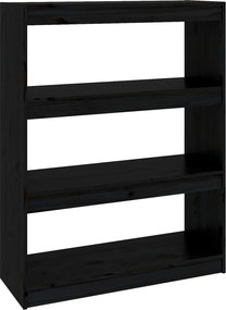 vidaXL fekete tömör fenyőfa könyvszekrény/térelválasztó 80x30x103,5 cm
