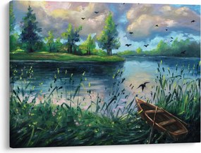 Kép - olajfestmény, Nyári este a tónál (70x50 cm)