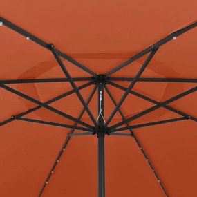 terrakotta kültéri napernyő LED-fényekkel és fémrúddal 400 cm