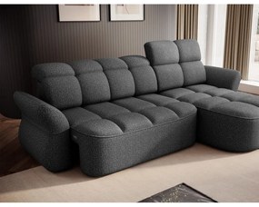 Sötétszürke bársony kinyitható-tárolóhelyes sarokkanapé (jobb oldali-heverő résszel) Beneth – ELTAP