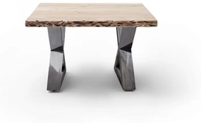 CARTAGENA dohányzó asztal akácfa 75x75cm - X alakú antikolt lábbal - Natúr
