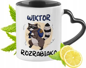 Fekete bögre szív alakú füllel Viktornak Ideális Ajándék