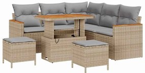 vidaXL Kerti Kanapé Szett párnával 8 pcs Bézs Poli rattan