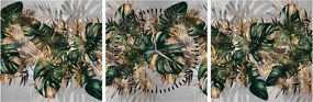 Kép - Gold-green, trópusi levelek (órával) (90x30 cm)