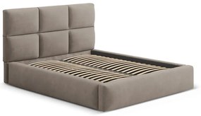 Világosbarna kárpitozott ágyneműtartós franciaágy ágyráccsal 200x200 cm Libera – Windsor &amp; Co Sofas