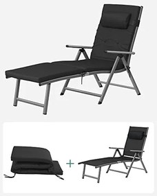 SONGMICS Napozóágy, 6 cm vastag matraccal, dönthető, max. terhelhetőség 150 kg, fekete