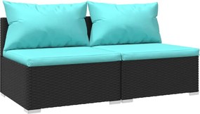 vidaXL 2 részes fekete polyrattan kerti ülőgarnitúra párnákkal