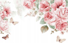 Fotótapéta virágok rózsaszín zöld motívum pillangókkal +ragasztó ingyen