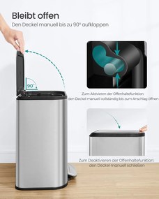 Konyhai szemetes, 20 literes pedálos kuka belső vödörrel, fedéllel, acél