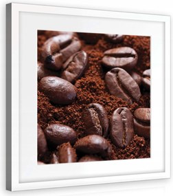 Vászonkép 40x40 Kávébab őrölt kávé aroma reggel meghitt meleg
