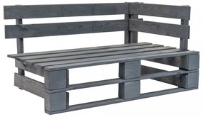 fenyőfa kerti raklapkanapé szürke párnákkal