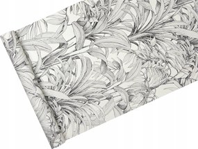 Fehér-fekete tapéta egzotikus levelekkel
