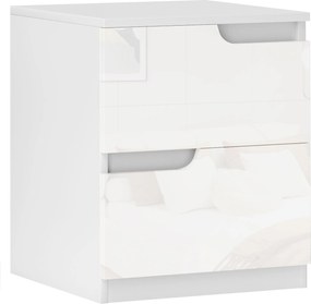 HOMCOM Modern Éjjeli Szekrény Magas Fényű Fehér Előlapú Fiókokkal és Párnázott Felső Szélén 40x40x48 cm Fehér | Aosom