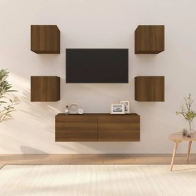Barna tölgyszínű szerelt fa fali tv-szekrényszett