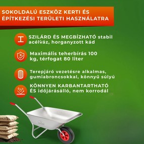 LARRY horganyzott talicska, max. kapacitás 80l/100kg, ezüst/fekete Gardebruk