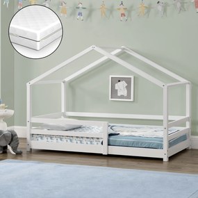 [en.casa] Házikó ágy Knätten matraccal 80x160 cm fehér