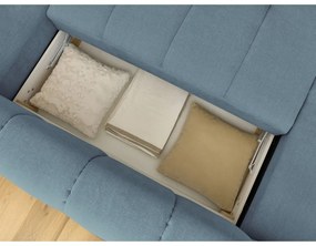 Kék kinyitható-tárolóhelyes sarokkanapé (jobb oldali-U alakú) Fuji – Bobochic Paris