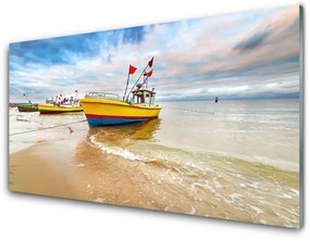 Üvegfotó Boat Beach Sea Landscape 100x50 cm