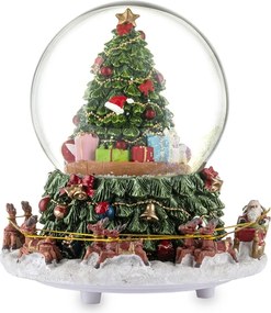 Üveggömb Karácsonyfa Rénszarvas Zenedobozzal 17cm Forgó Figura