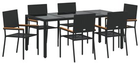 Kert étkező szett 7 pcs Fekete 190 x 90 x 75 cm polirattan