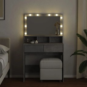 betonszürke fésülködőasztal LED-del 80 x 41 x 134,5 cm