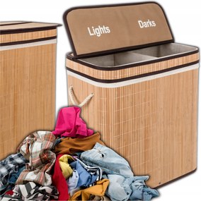 Bambusz szennyestartó kosár kétrekeszes nagy 100l fedéllel