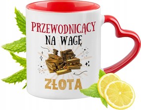 Piros bögre szív alakú füllel az elnöknek ajándékba