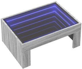 Szürke sonoma végtelen hatású LED-es dohányzóasztal 70x50x30 cm