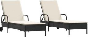 vidaXL 2 db fekete polyrattan napozóágy párnával