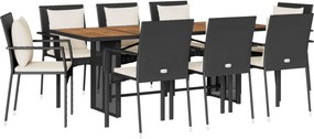 vidaXL 9 részes fekete polyrattan kerti étkezőgarnitúra párnákkal