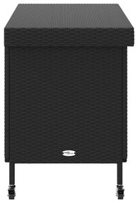 fekete polyrattan kerti tárolóláda kerekekkel 110x55x73 cm