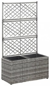 szürke rácsos polyrattan magaságyás 2 kaspóval 58 x 30 x 107 cm