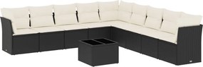 vidaXL 10 részes fekete polyrattan kerti ülőgarnitúra párnákkal