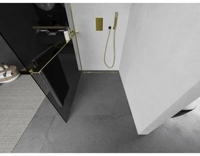 Mexen Kioto +, zuhany paraván polccal és törölközőtartóval 70 x 200 cm, 8mm szürke üveg, arany profil, 800-070-121-50-40